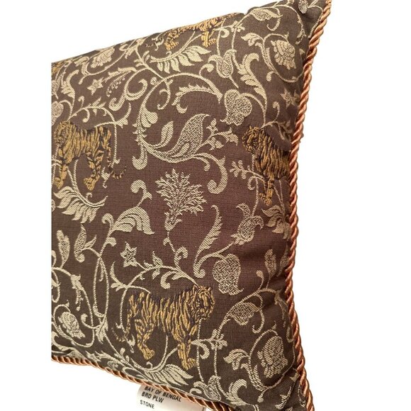 Dakota Bay Bengal Tiger Brocade Decorative Pillow Motif Rope Cushion Home - Picture 3 of 16